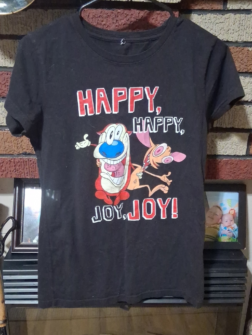 NWoutT Nickelodeon Black Tee with Ren & Stimpy Happy Happy Joy Joy Graphic